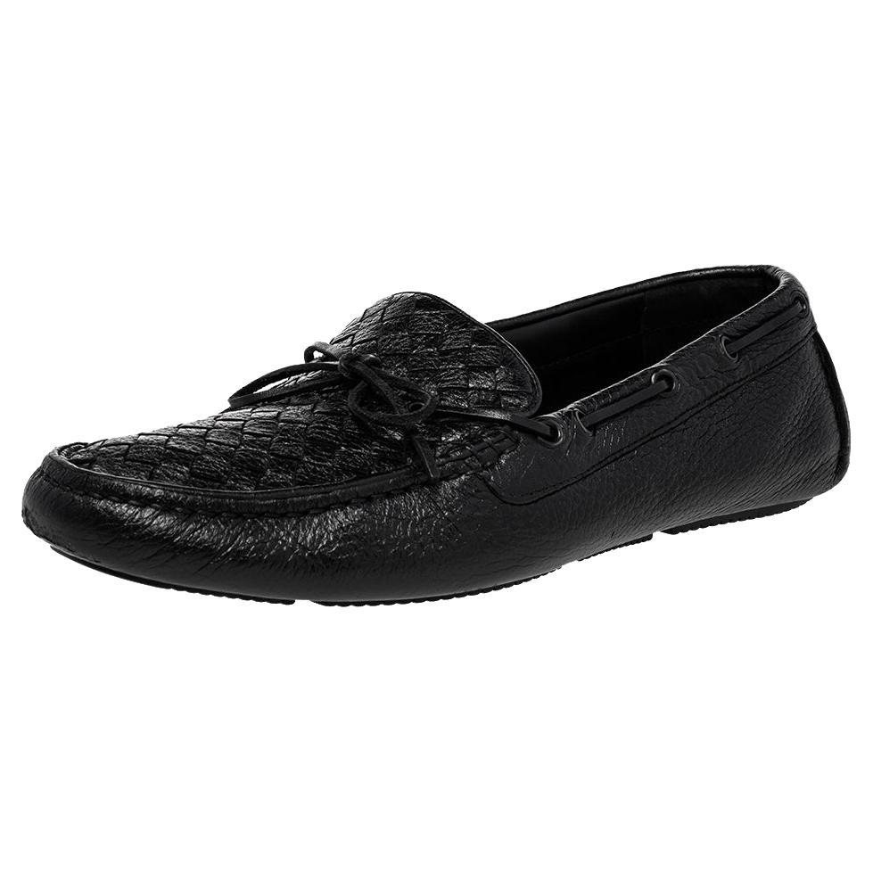 Bottega Veneta Black Intrecciato Leather Slip on Loafers Size 42.5