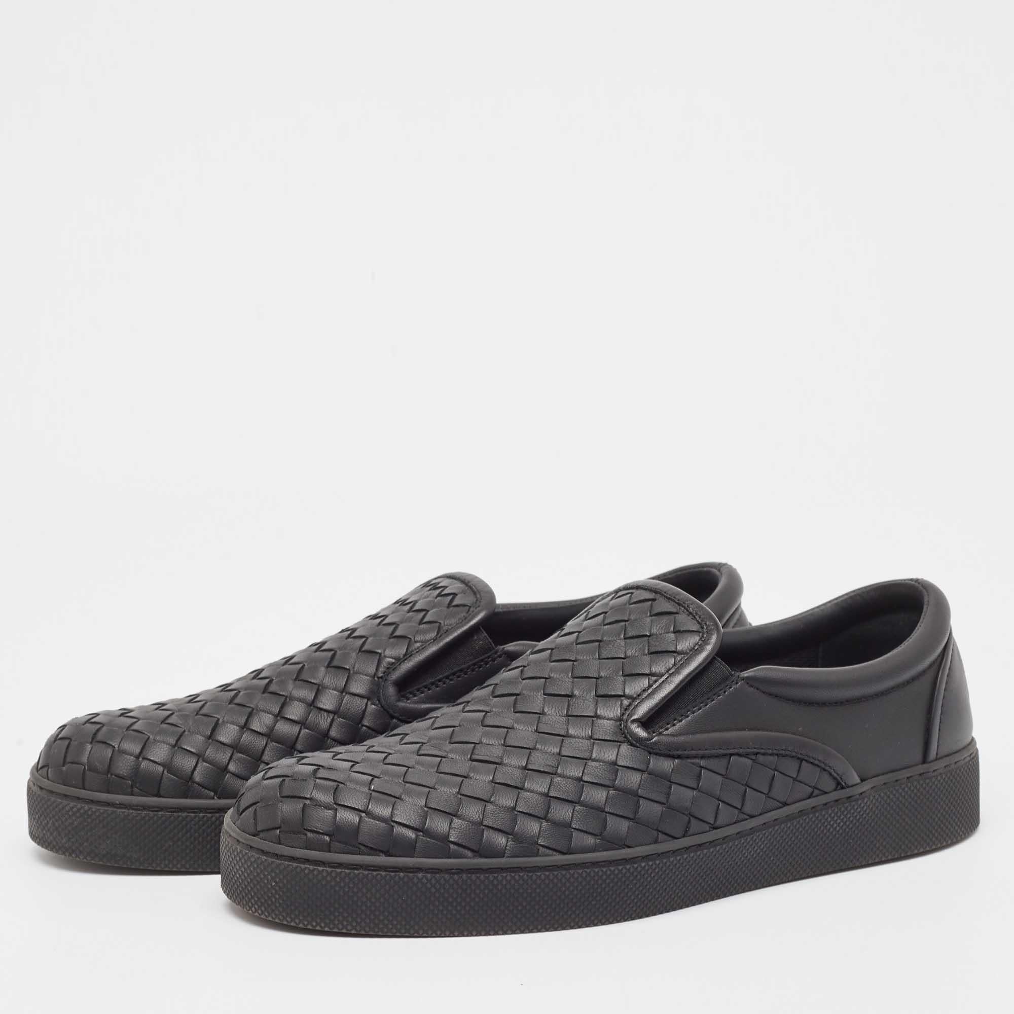 Men's Bottega Veneta Black Intrecciato Leather Slip On Sneakers Size 40