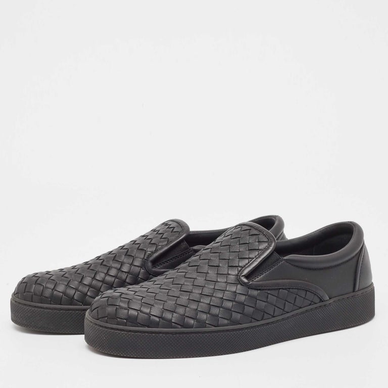 Bottega Veneta Black Intrecciato Leather Slip On Sneakers Size 40