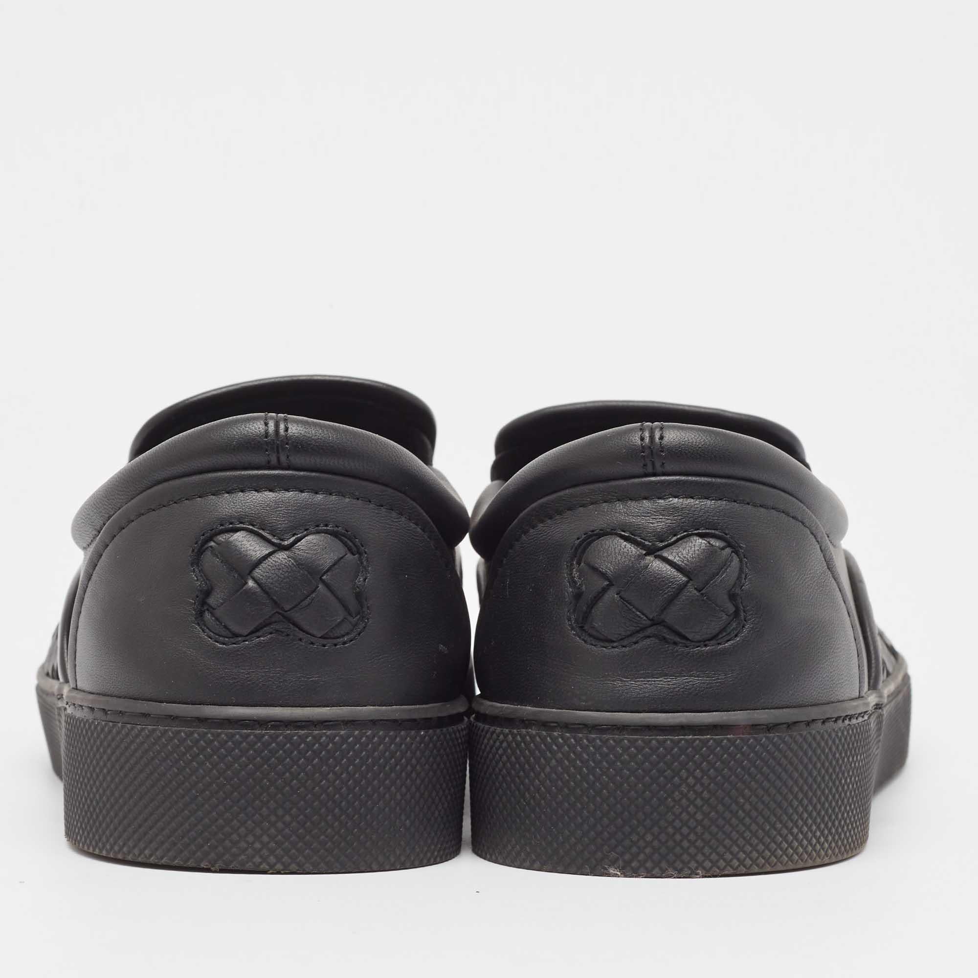 Bottega Veneta Black Intrecciato Leather Slip On Sneakers Size 40 For Sale 2