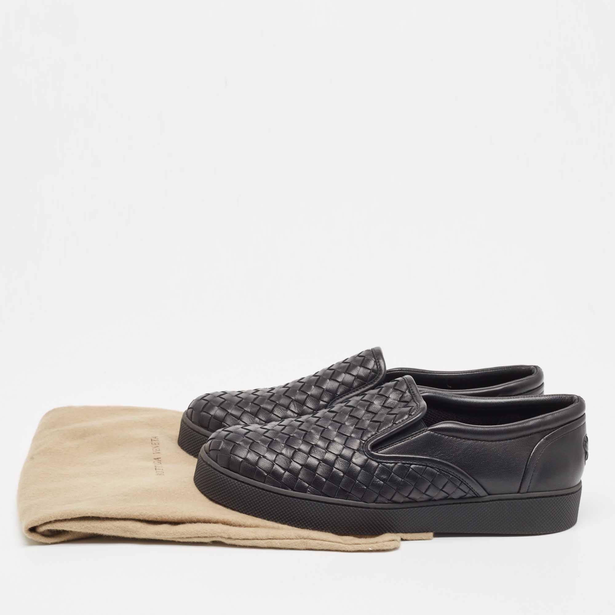 Bottega Veneta Schwarz Intrecciato Leder Slip On Turnschuhe Größe 40 5