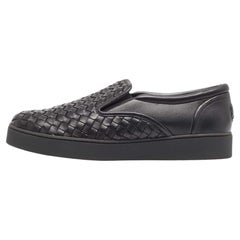 Bottega Veneta Schwarz Intrecciato Leder Slip On Turnschuhe Größe 40