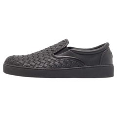 Bottega Veneta Black Intrecciato Leather Slip On Sneakers Size 40