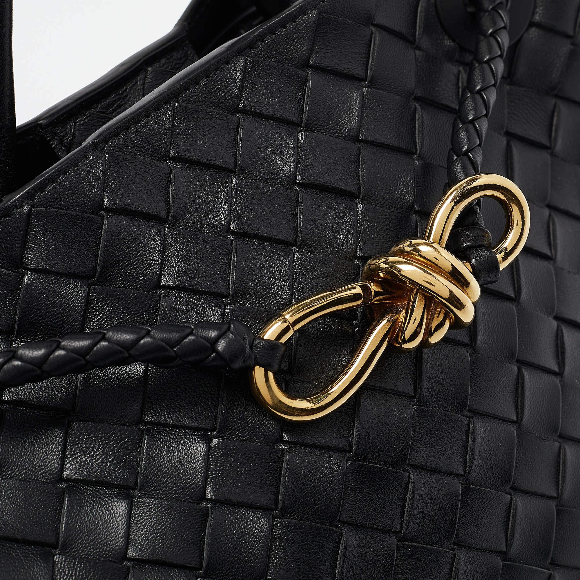 Bottega Veneta Black Intrecciato Leather Small Andiamo Top Handle Bag 2