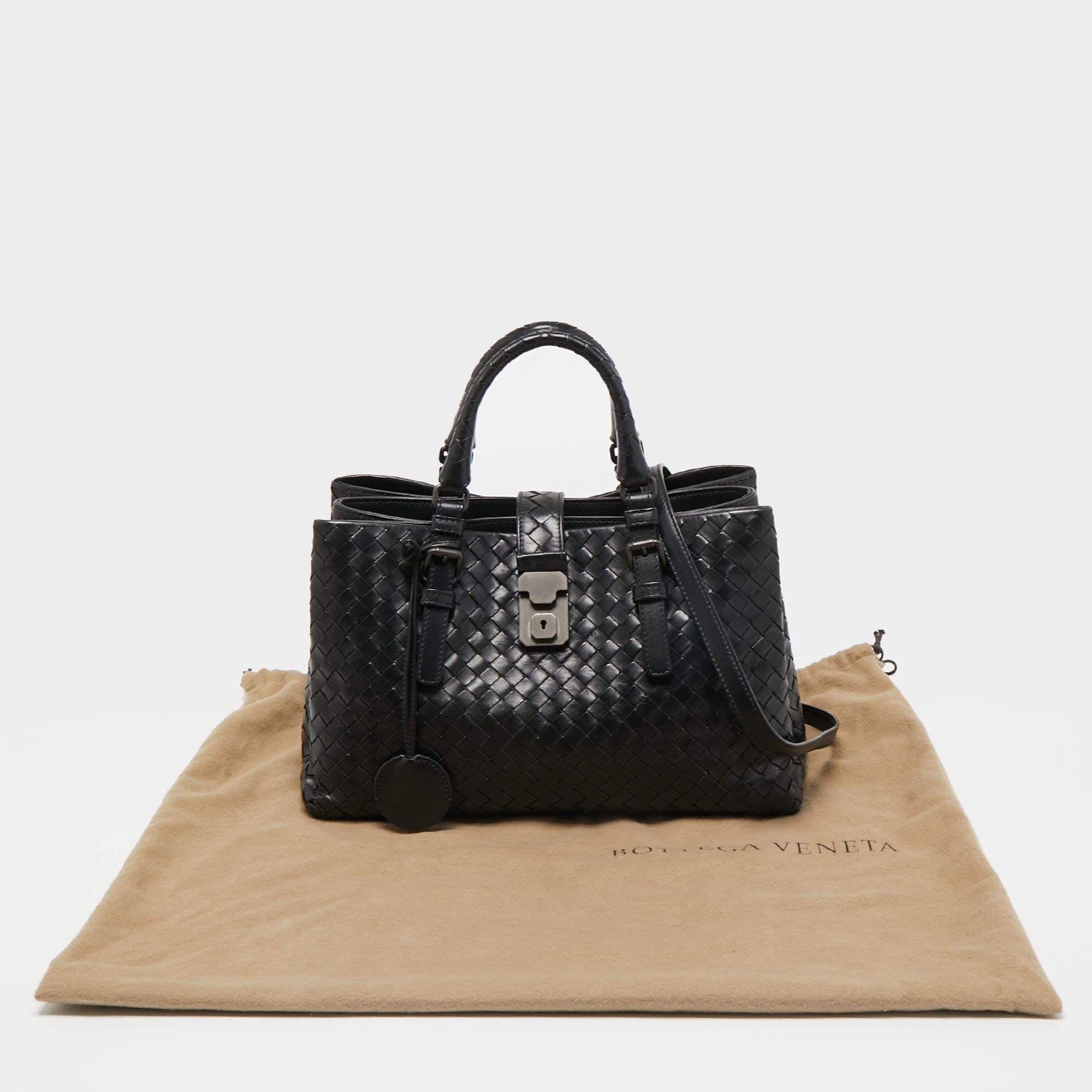 Bottega Veneta Black Intrecciato Leather Small Roma Tote 8