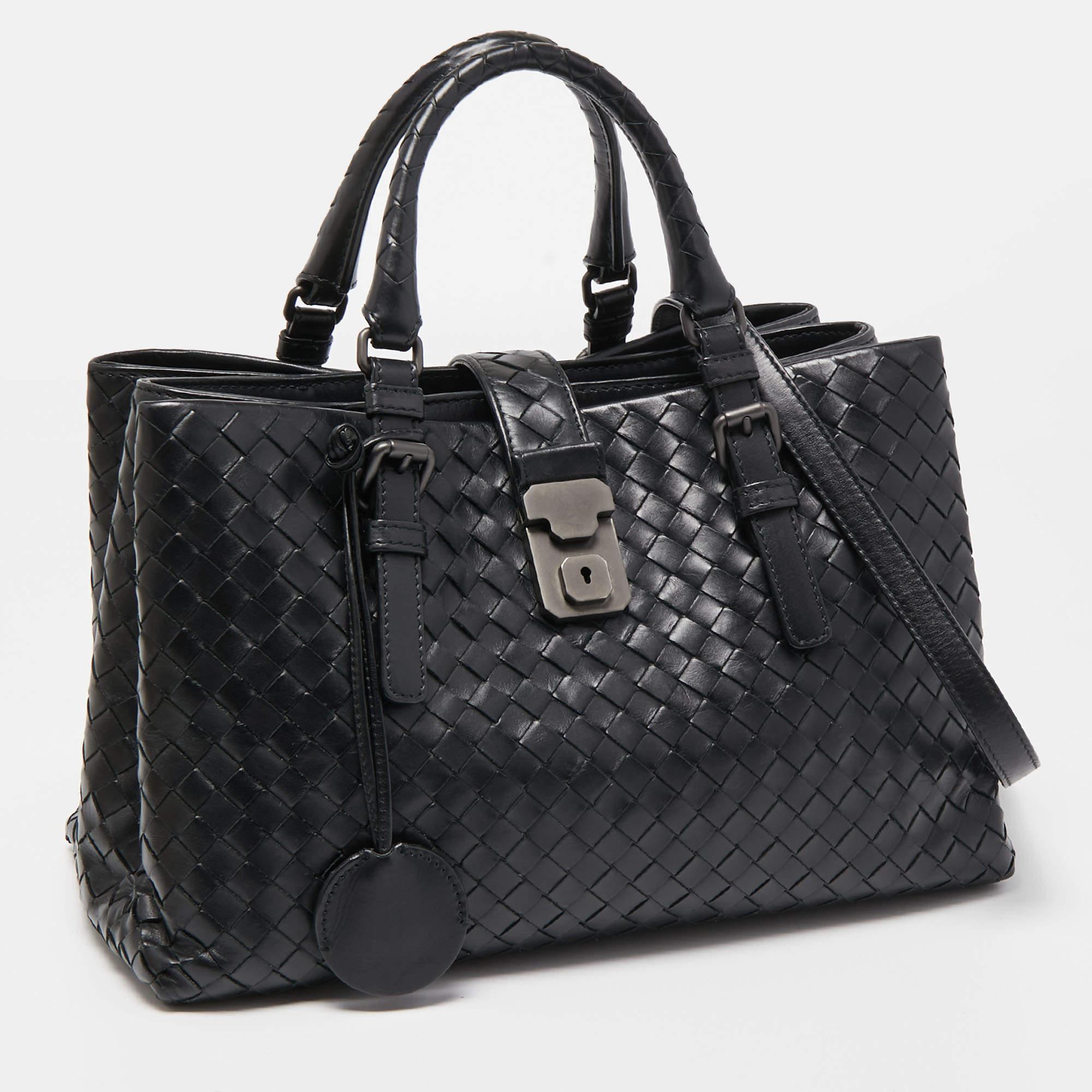 Bottega Veneta Schwarze Intrecciato Roma Tragetasche aus Leder Damen