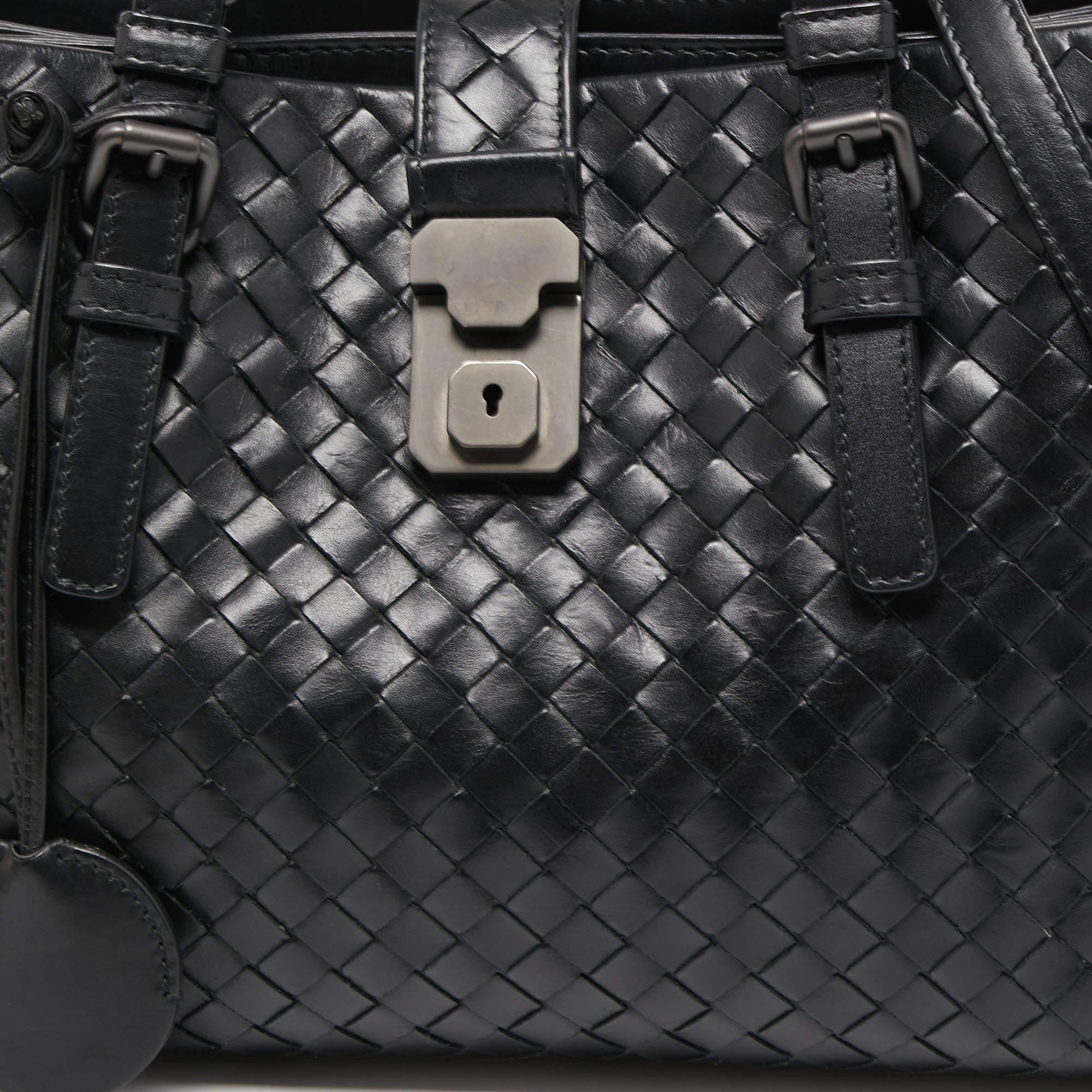 Bottega Veneta Schwarze Intrecciato Roma Tragetasche aus Leder 2