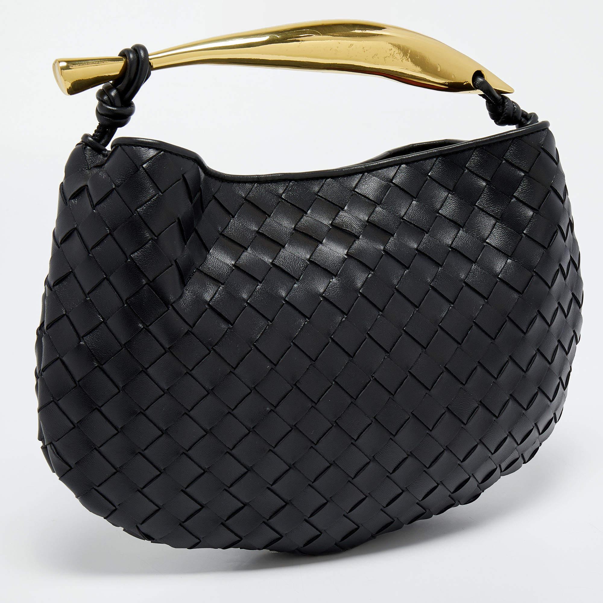 Women's Bottega Veneta Black Intrecciato Leather Small Sardine Hobo