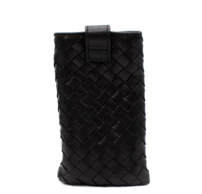 Bottega Black Intrecciato Leather Snap Button Key Holder For