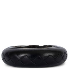 BOTTEGA VENETA black INTRECCIATO LEATHER & STERLING SILVER Bangle Bracelet