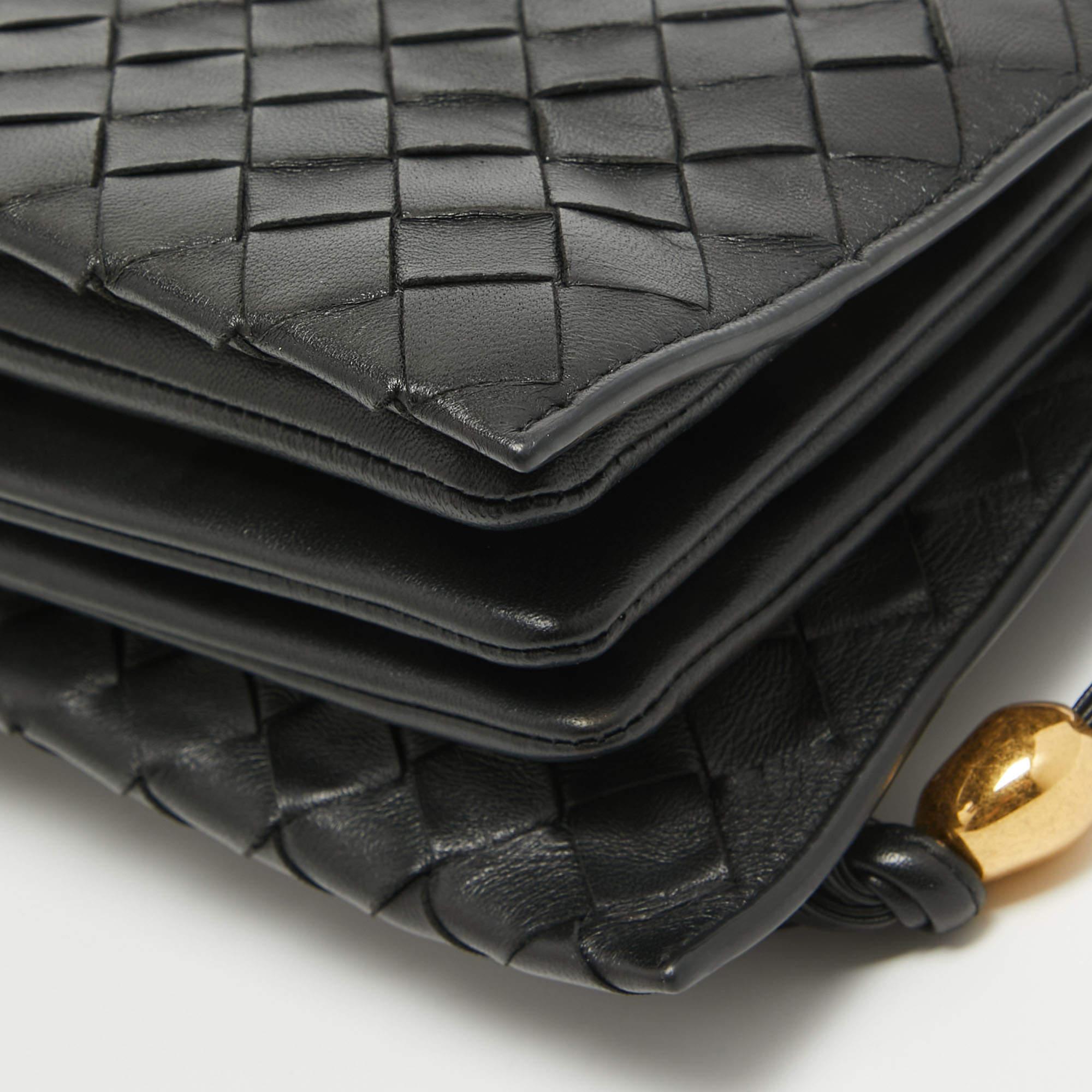 Bottega Veneta Black Intrecciato Leather Trio Shoulder Bag For Sale 6