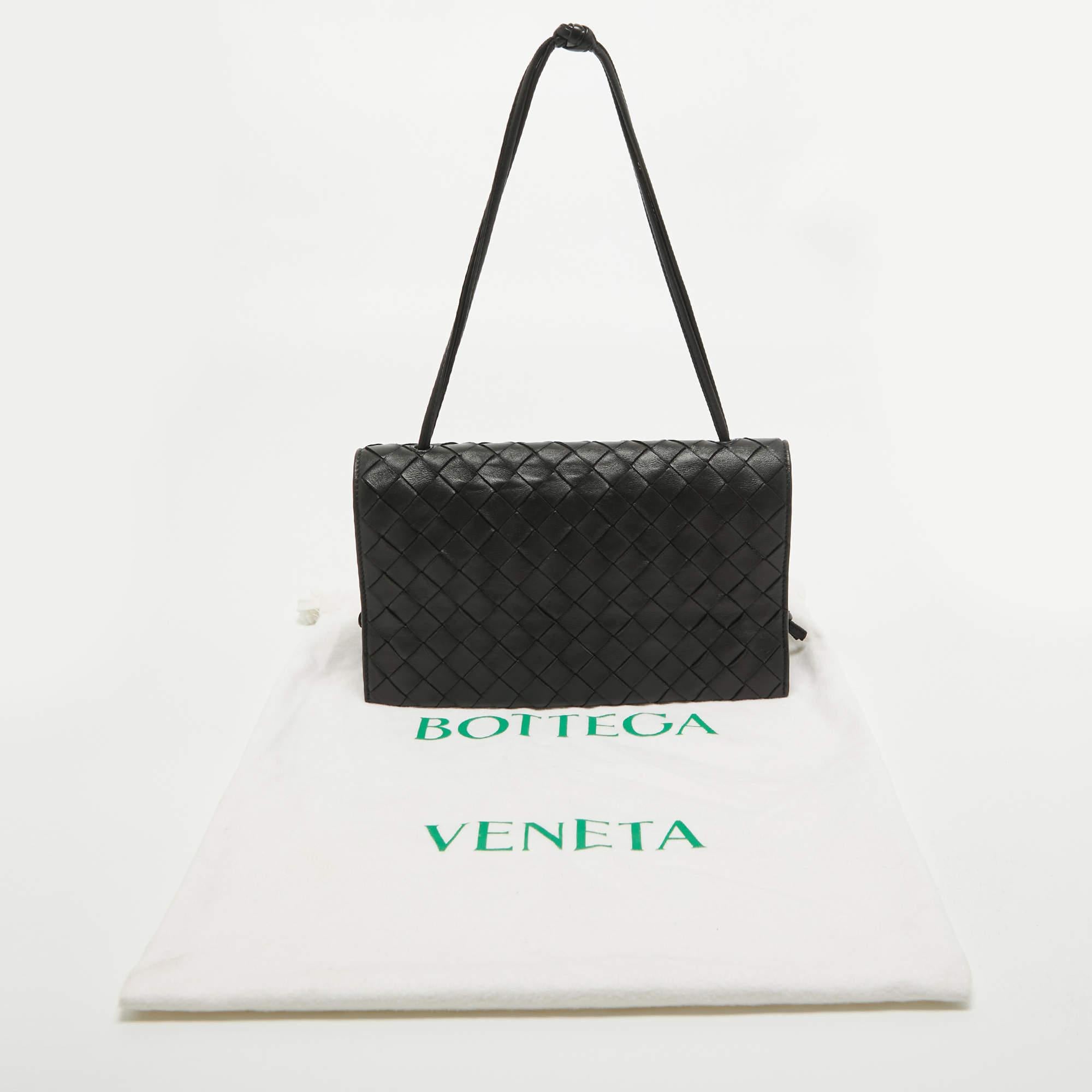Bottega Veneta Black Intrecciato Leather Trio Shoulder Bag For Sale 12