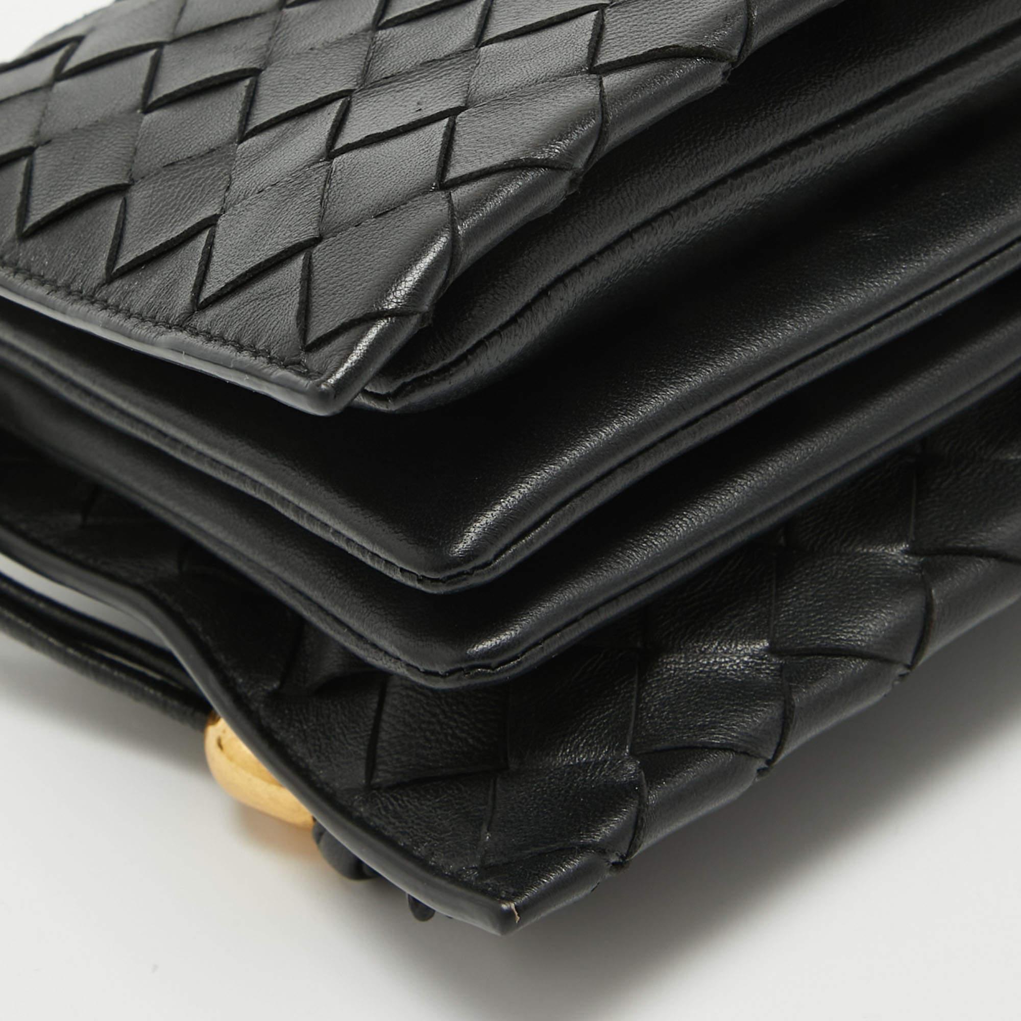 Bottega Veneta Black Intrecciato Leather Trio Shoulder Bag For Sale 13