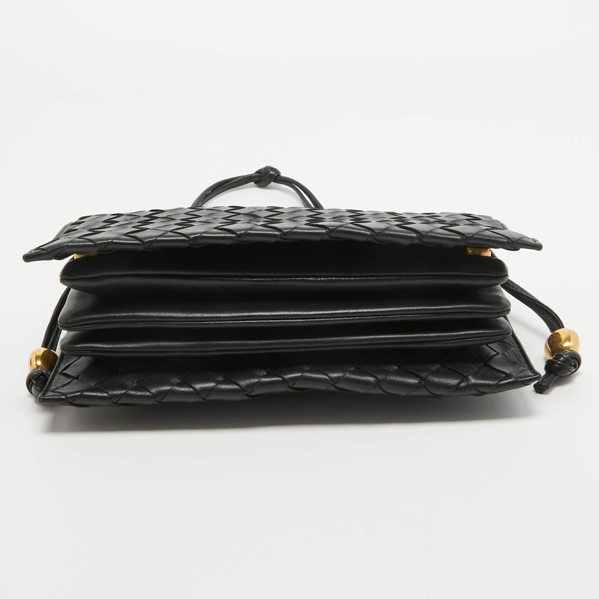 Bottega Veneta Black Intrecciato Leather Trio Shoulder Bag For Sale 1