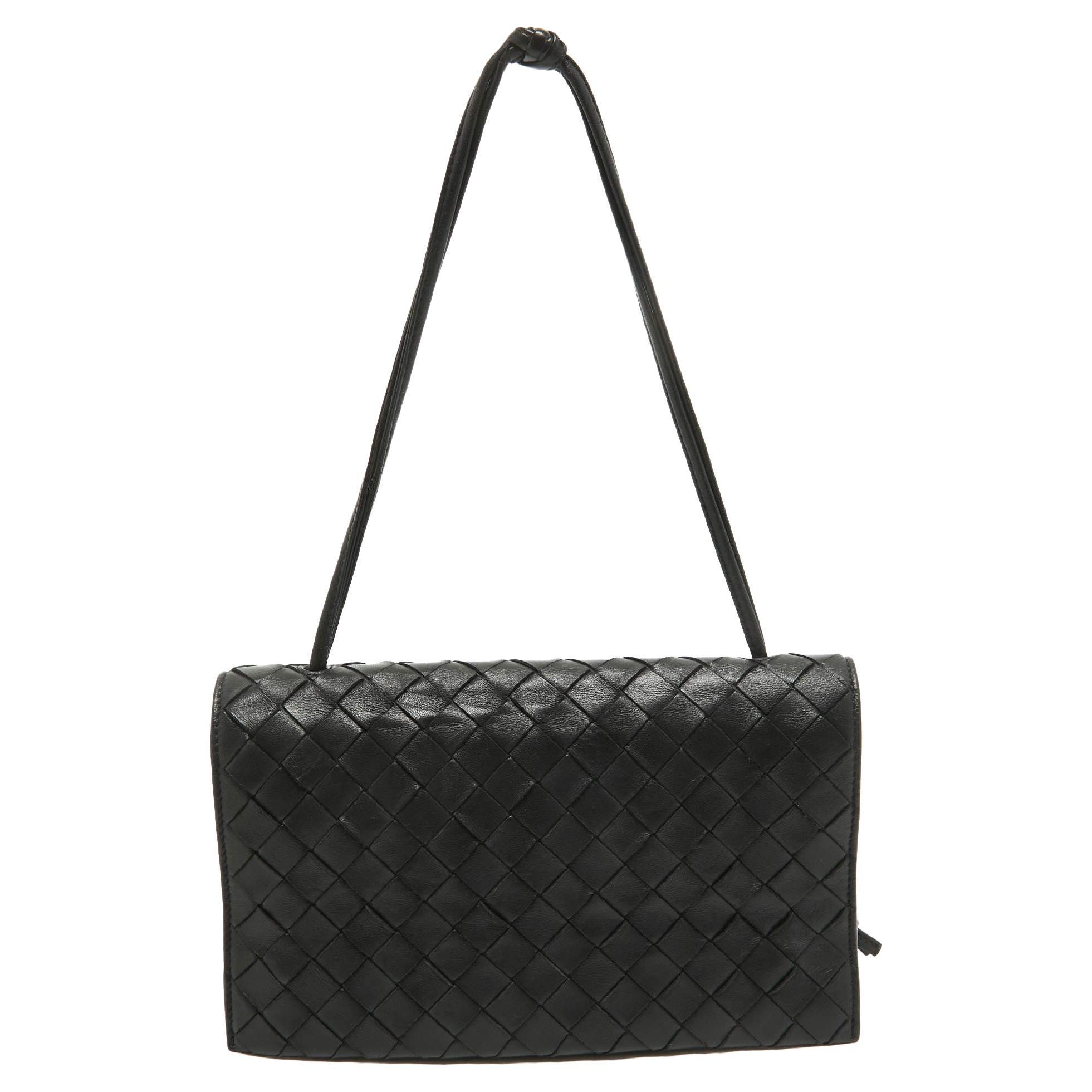 Bottega Veneta Black Intrecciato Leather Trio Shoulder Bag For Sale