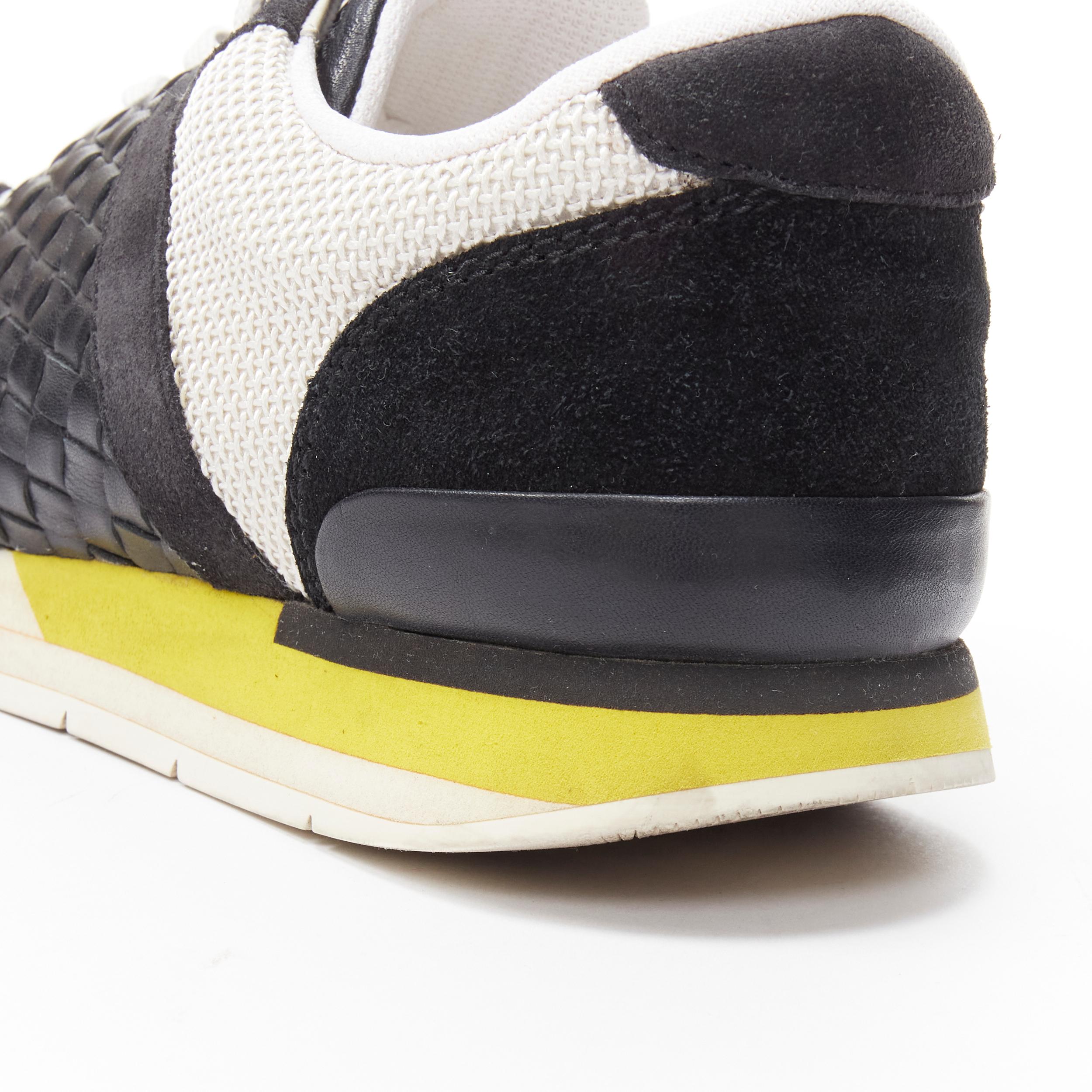 BOTTEGA VENETA black Intrecciato leather white  yellow sole runner sneaker EU41 For Sale 3