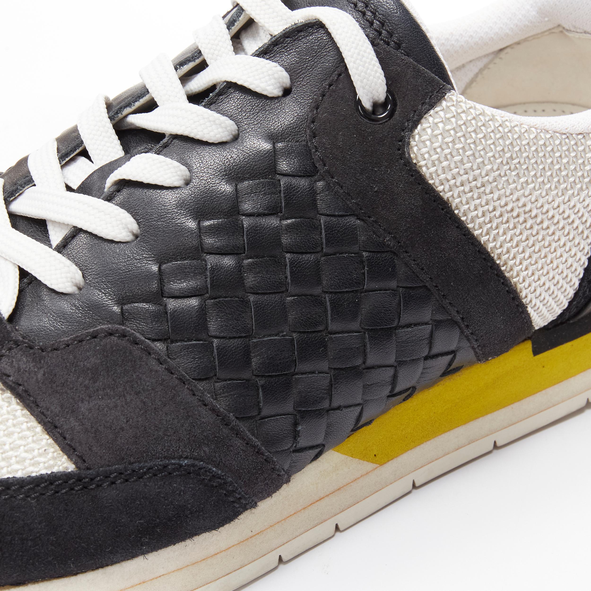 BOTTEGA VENETA black Intrecciato leather white  yellow sole runner sneaker EU41 For Sale 2
