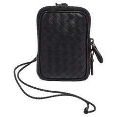 Bottega Veneta Black Intrecciato Leather Zip Strap Pouch