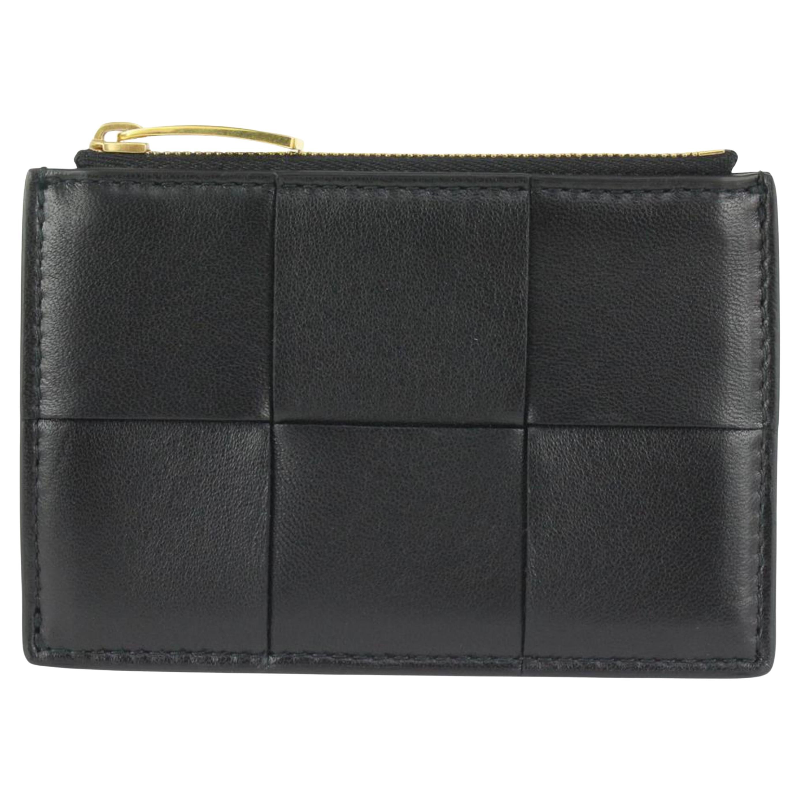 Bottega Veneta Black Intrecciato Leather Zipped Card Holder 1123bv34 For Sale