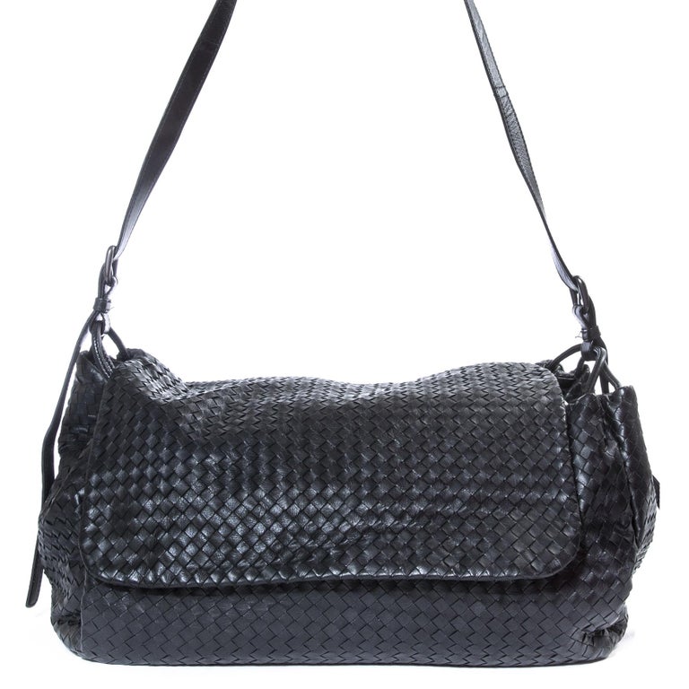 Bottega Veneta Black Intrecciato Nappa Leather Flap Shoulder Bag at ...