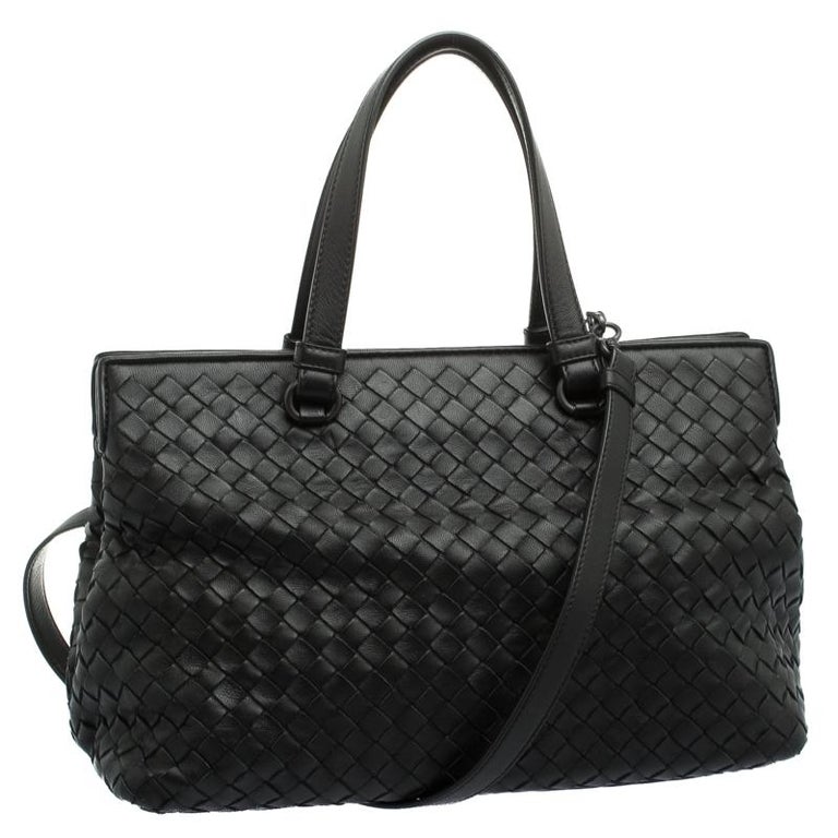 Bottega Veneta Black Intrecciato Nappa Leather Medium Top Handle Bag For Sale at 1stdibs