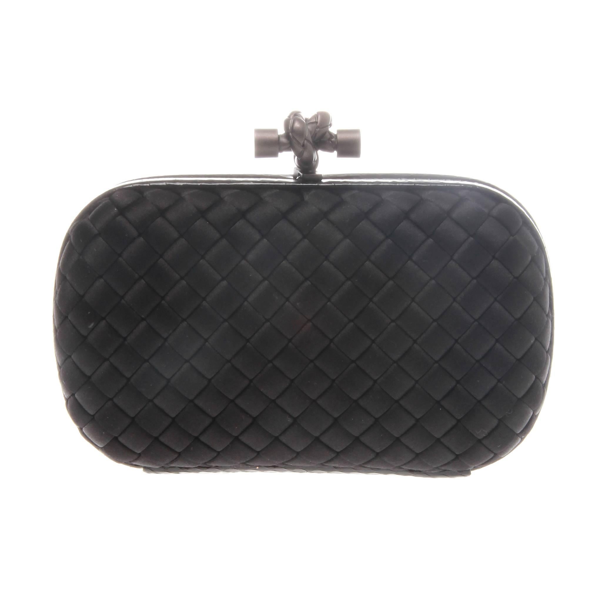 Bottega Veneta Black Intrecciato Satin Knot Clutch