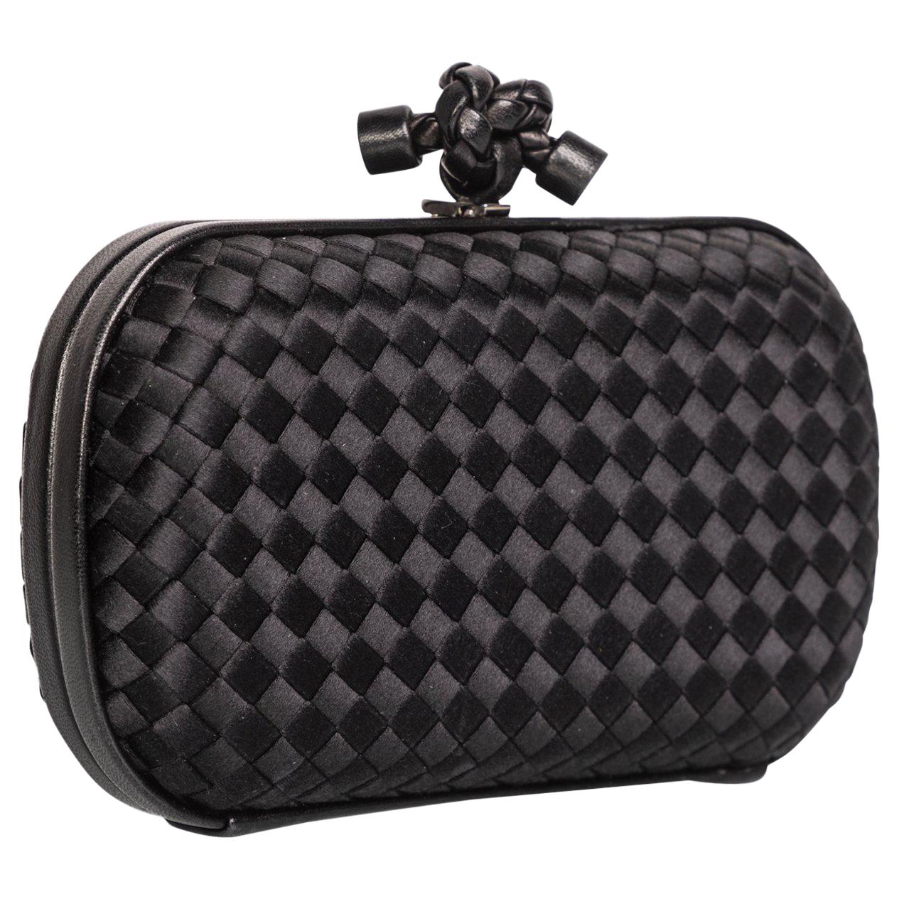 Bottega Veneta Black Intrecciato Satin Leather Knot Clutch, 2000s