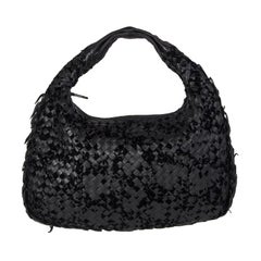 BOTTEGA VENETA black INTRECCIATO VLOURS VENETA MEDIUM Hobo Shoulder Bag