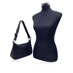 Bottega Veneta Black Intrecciato Woven Canvas Shoulder Bag