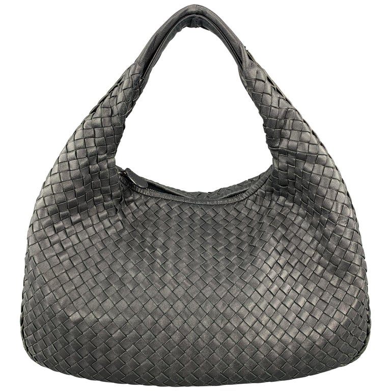 BOTTEGA VENETA Black Intrecciato Woven Leather Hobo Shoulder Bag For ...