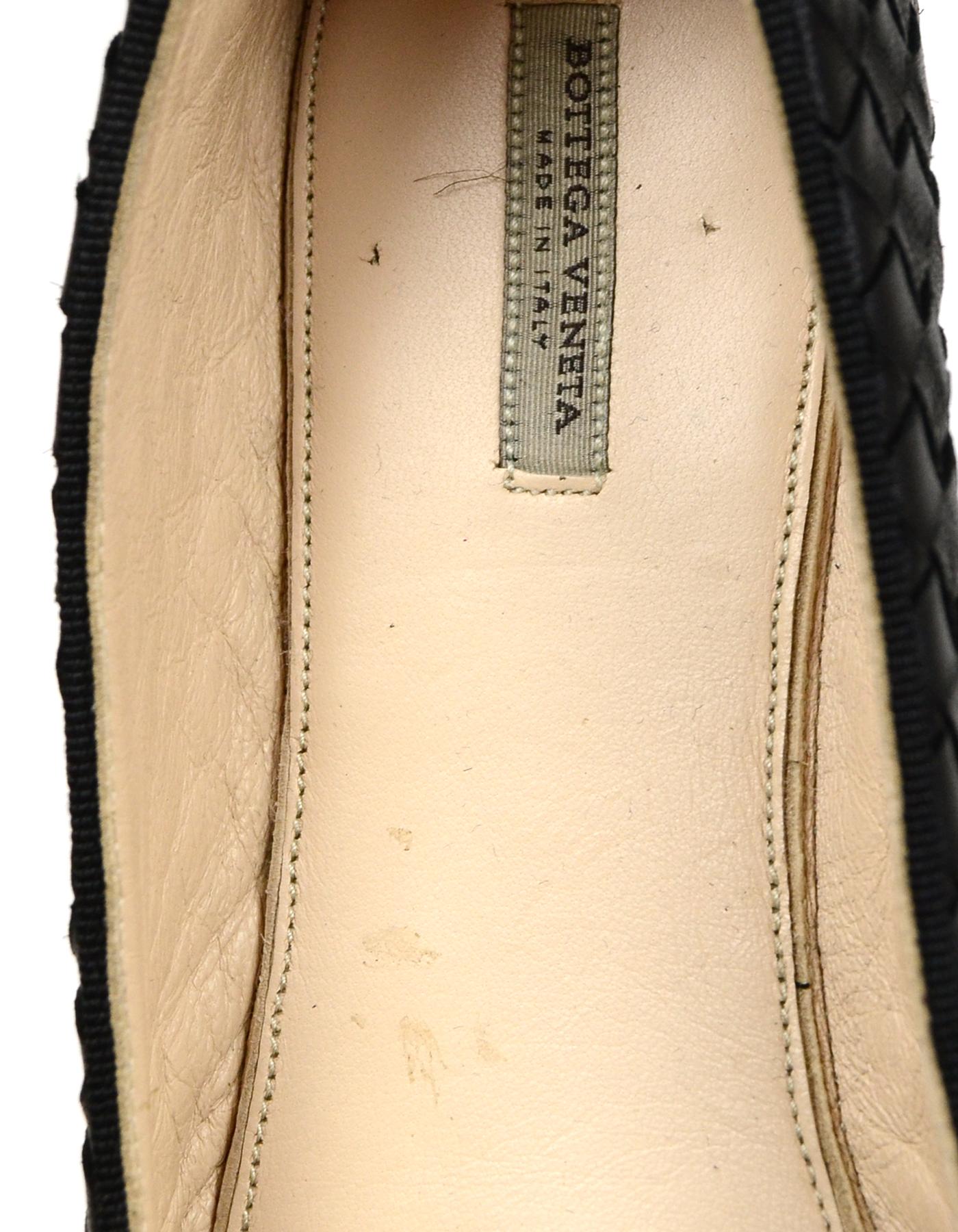 Bottega Veneta Black Intrecciato Woven Leather Loafers sz 36.5 In Excellent Condition In New York, NY