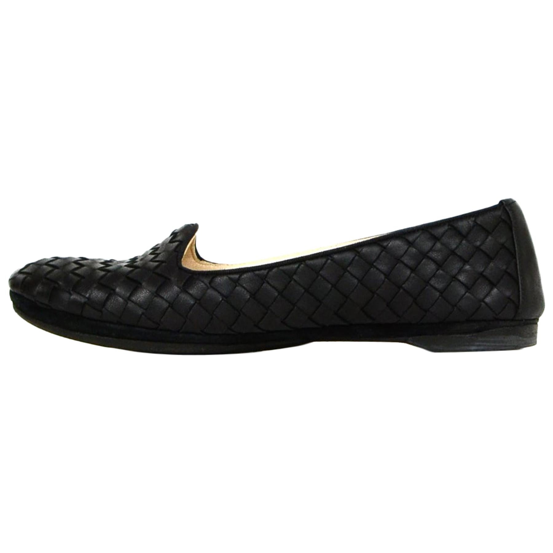 Bottega Veneta Black Intrecciato Woven Leather Loafers sz 36.5