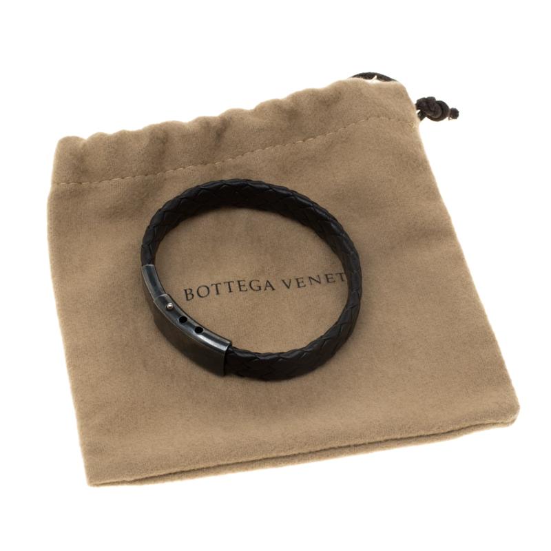 Bottega Veneta Black Intrecciato Woven Leather Silver Bracelet 2