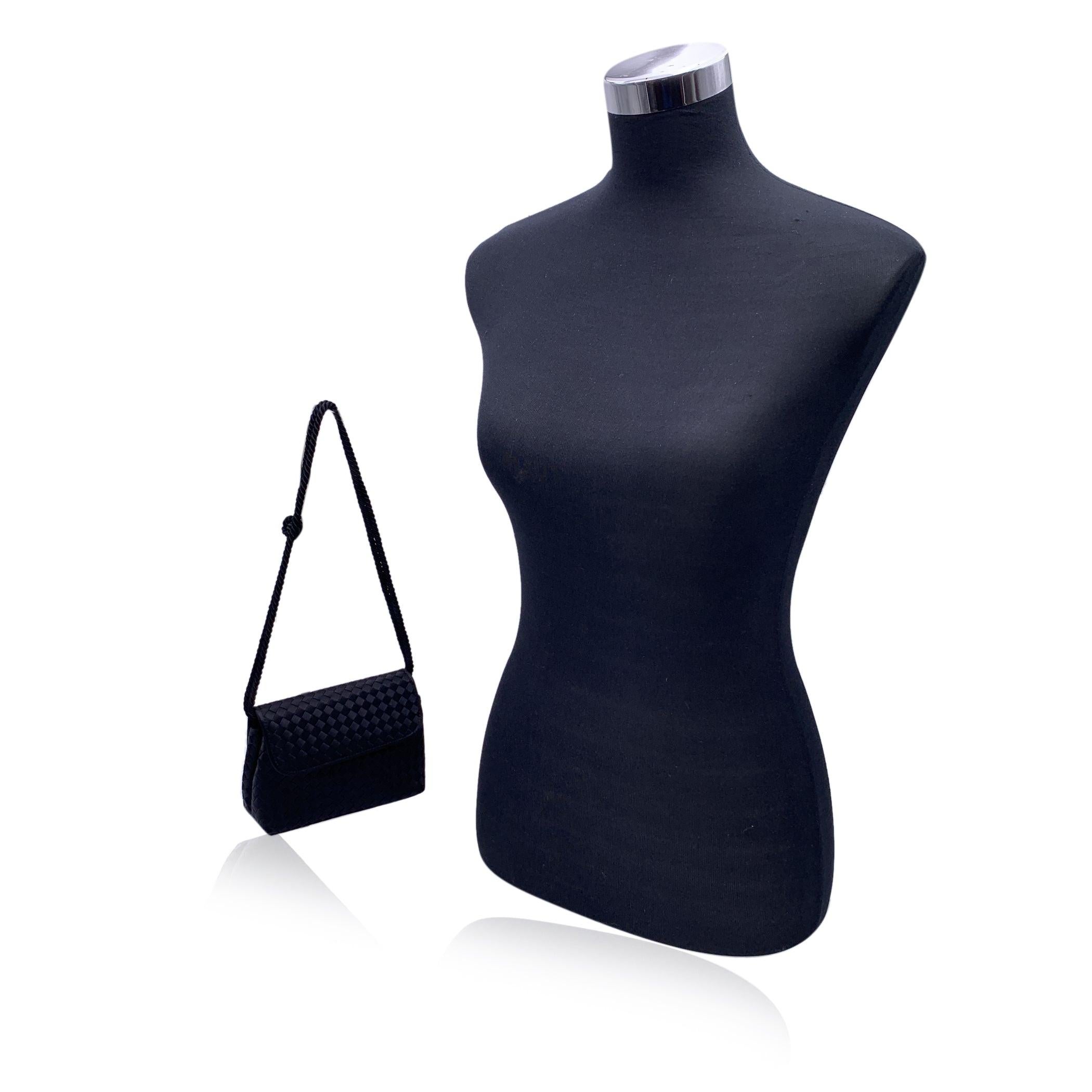 Bottega Veneta Black Intrecciato Woven Satin Mini Evening Shoulder Bag In Excellent Condition In Rome, Rome