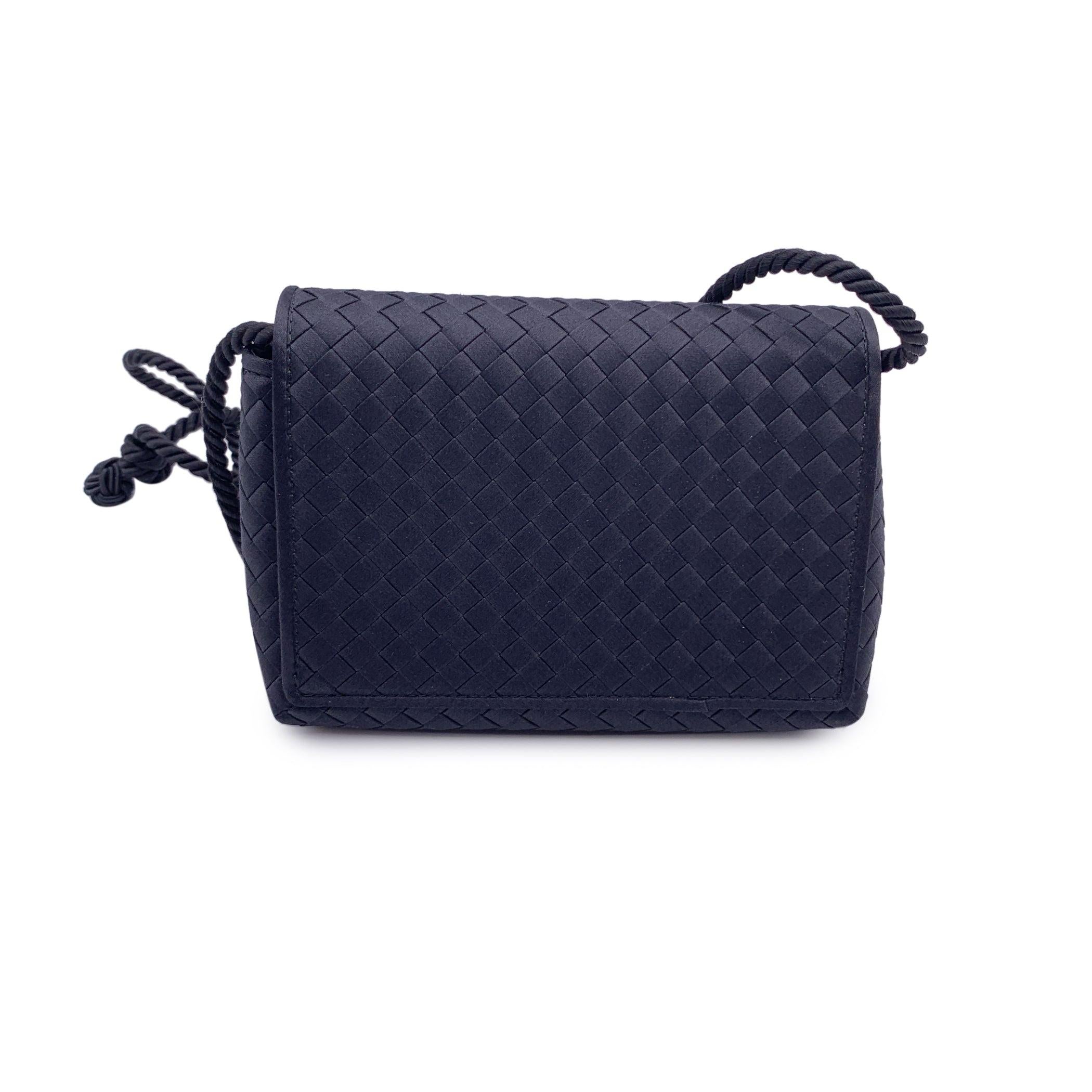 Women's Bottega Veneta Black Intrecciato Woven Satin Mini Evening Shoulder Bag