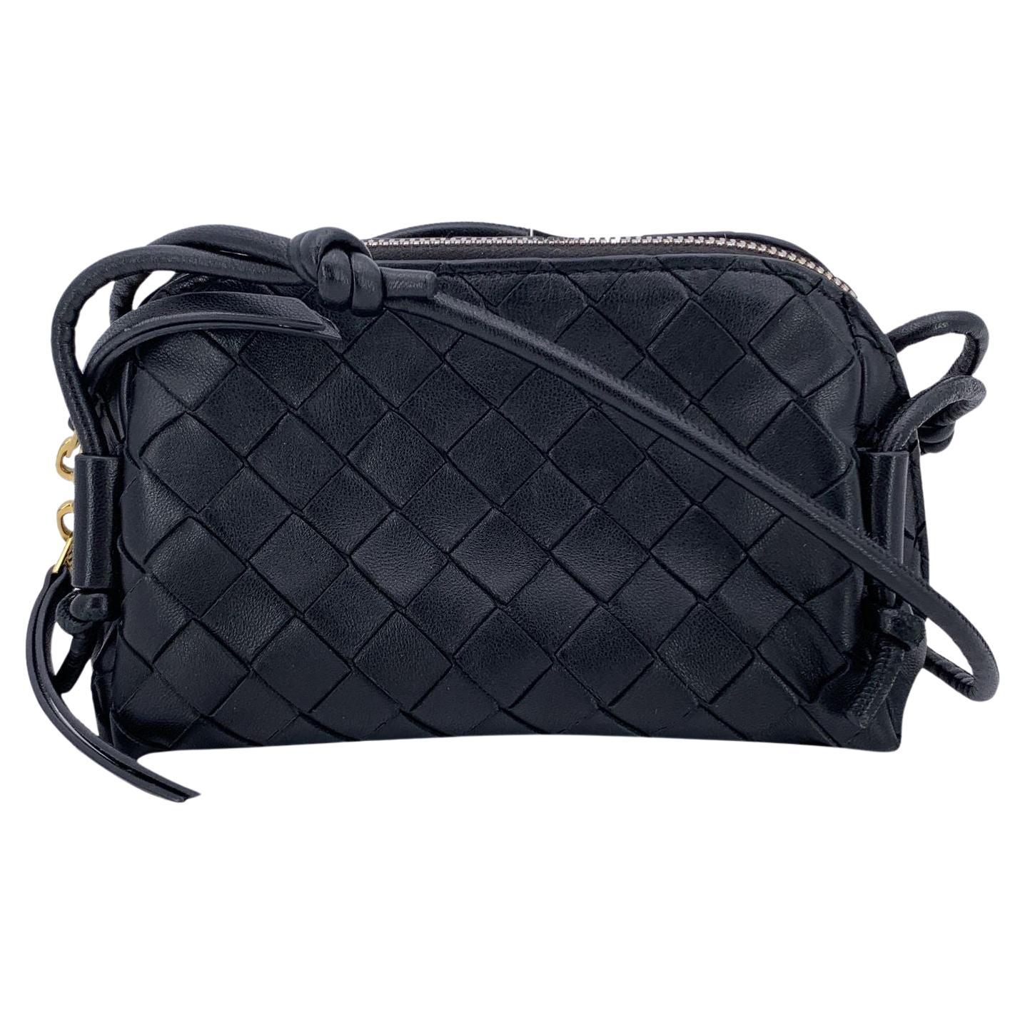 Bottega Veneta Black Intrecciato Woven Small Concert Crossbody Bag