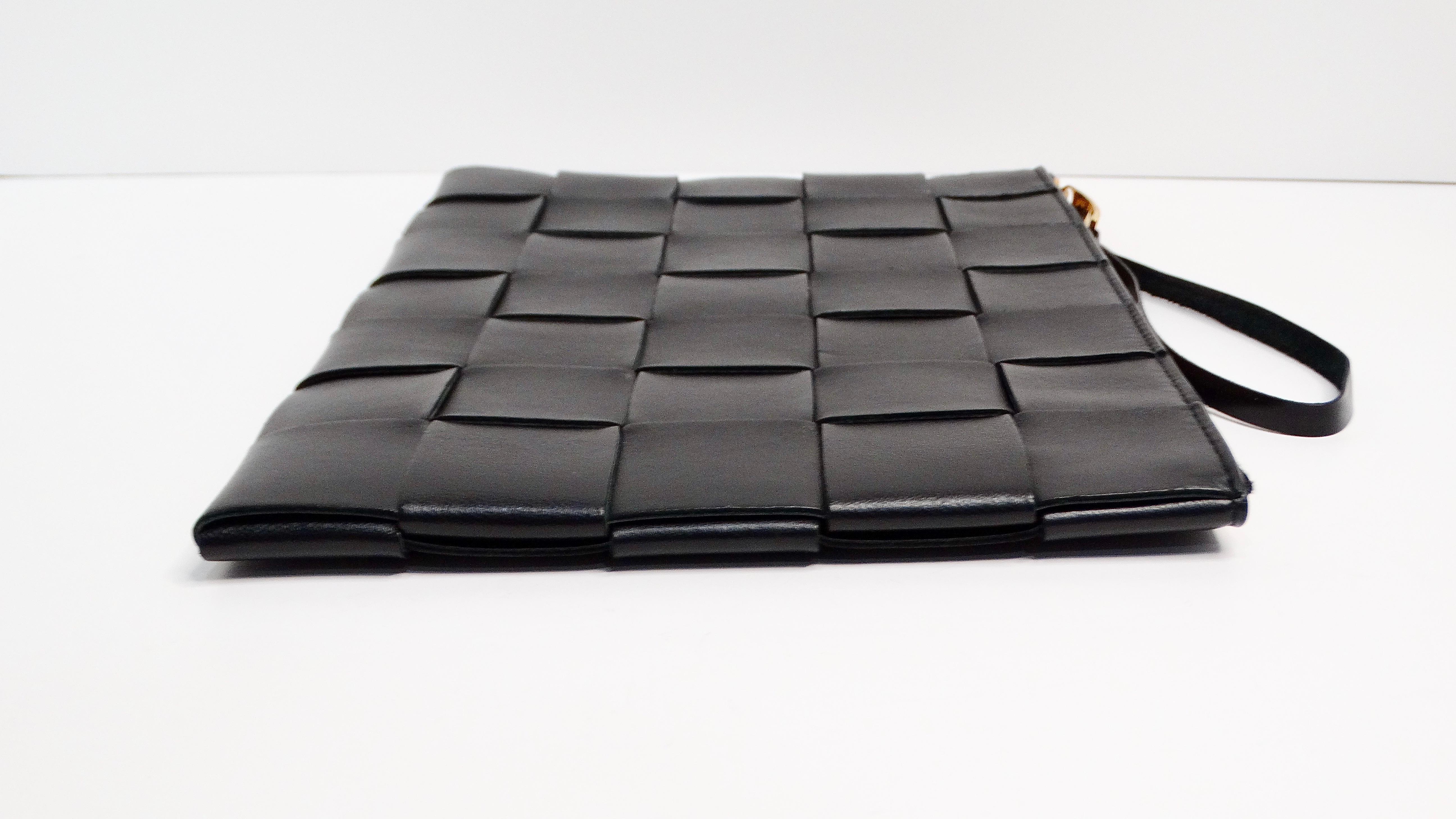 Women's Bottega Veneta Black Intreccio Leather Wrist Pouch For Sale