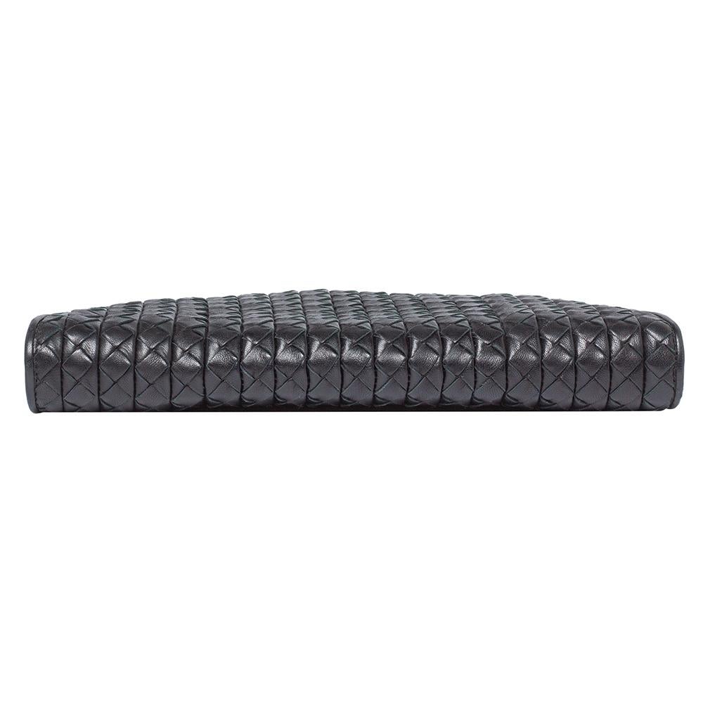 Bottega Veneta Black Intreciatto Leather Fan Clutch 1