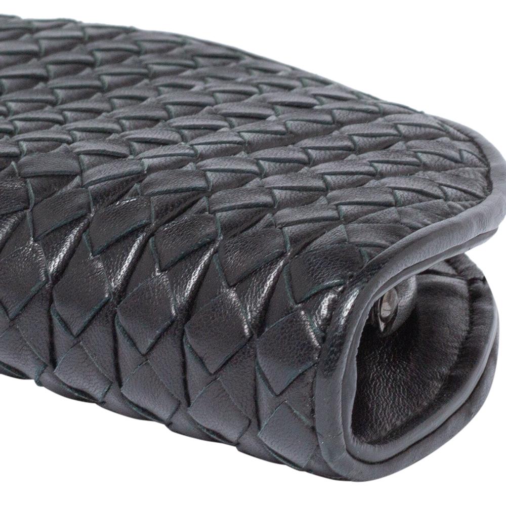 Bottega Veneta Black Intreciatto Leather Fan Clutch 3