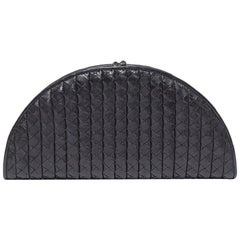 Bottega Veneta Black Intreciatto Leather Fan Clutch