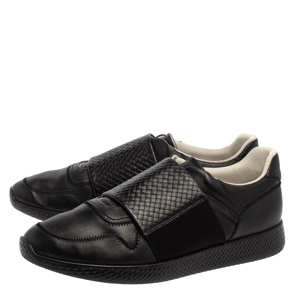 Bottega Veneta Black Intreciatto Leather Low Top Sneakers Size 43 3