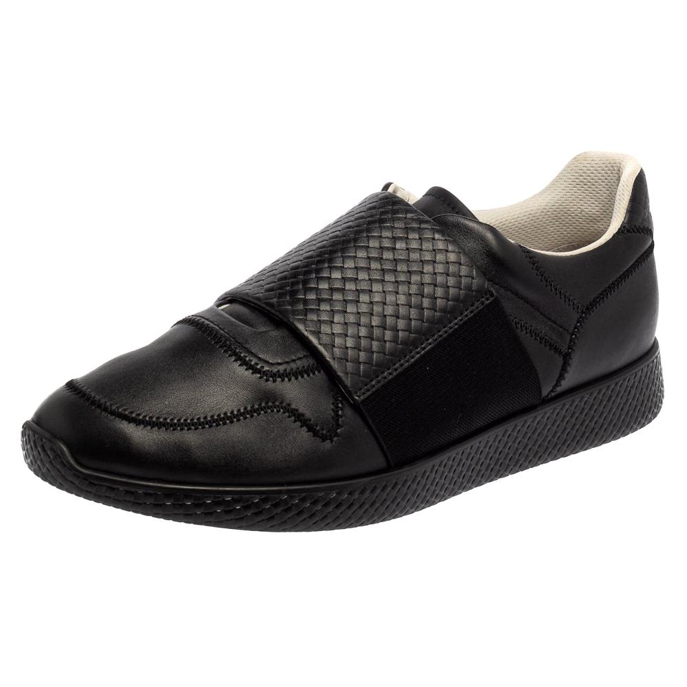 Bottega Veneta Black Intreciatto Leather Low Top Sneakers Size 43