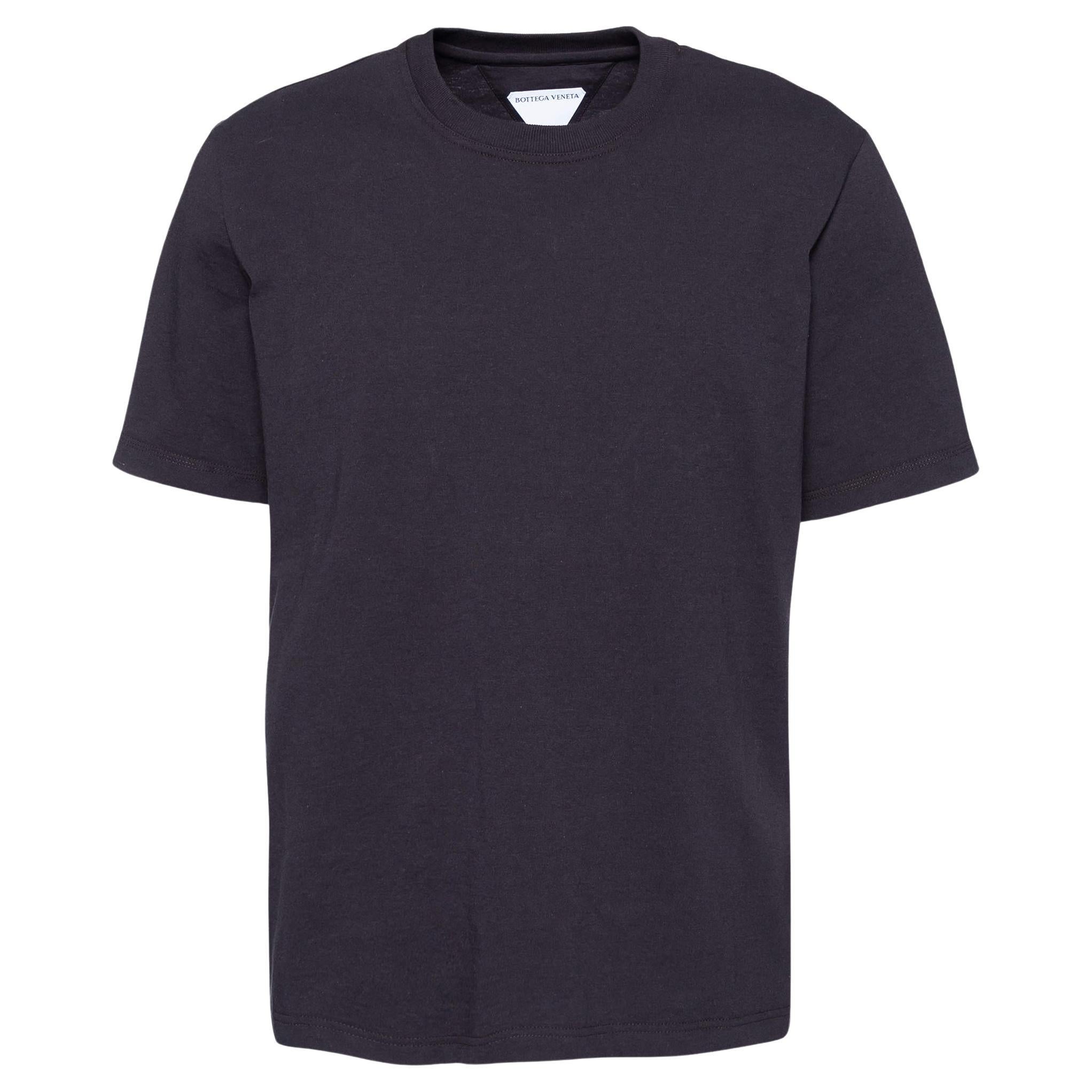 Bottega Veneta Schwarzes Jersey-T-Shirt mit Logo und Crewneck aus besticktem Jersey XL