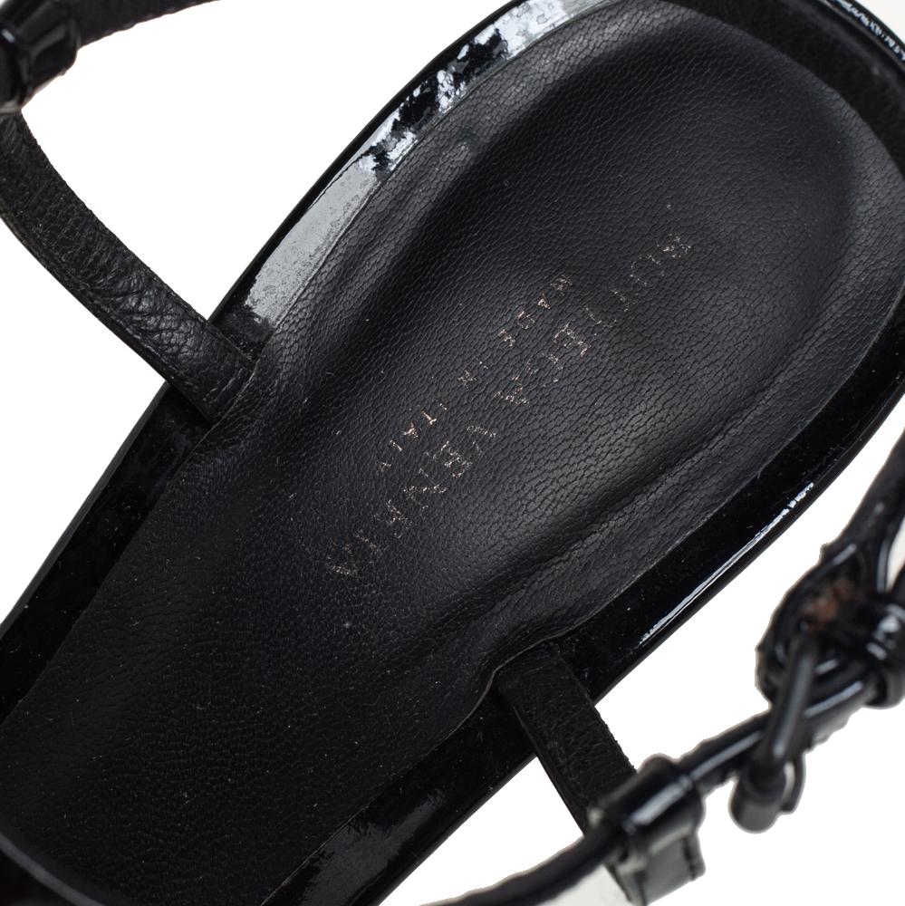 Bottega Veneta Black Lace And Patent Leather T Strap Sandals Size 38 2