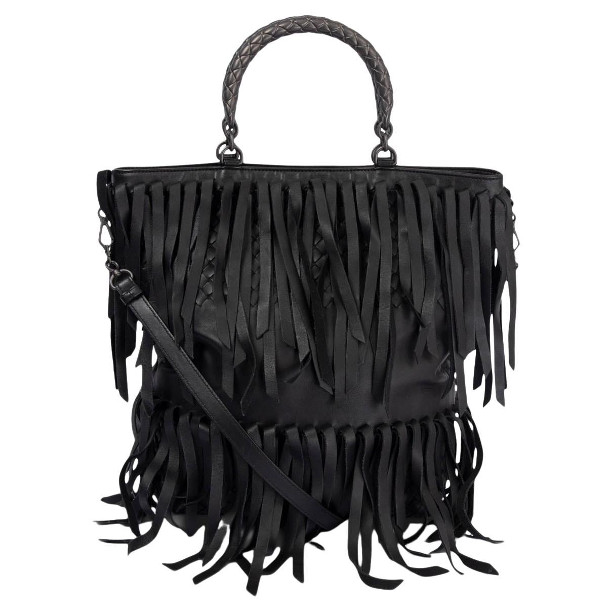 BOTTEGA VENETA black leather 2013 FRINGE TOTE Bag For Sale