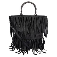 Used BOTTEGA VENETA black leather 2013 FRINGE TOTE Bag