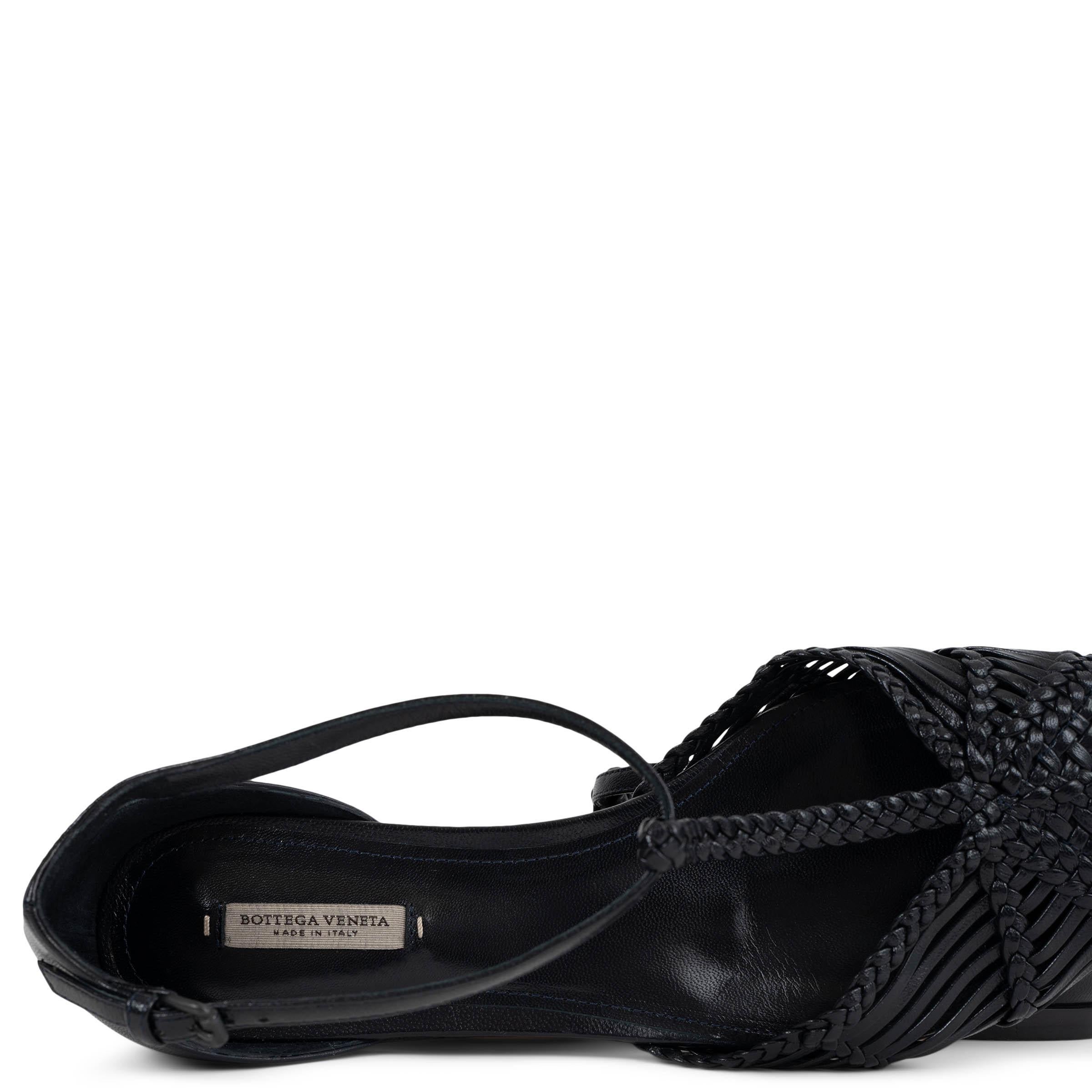 BOTTEGA VENETA schwarz Leder 2015 WOVE T-STRAP BALLET Flats Schuhe 37 2