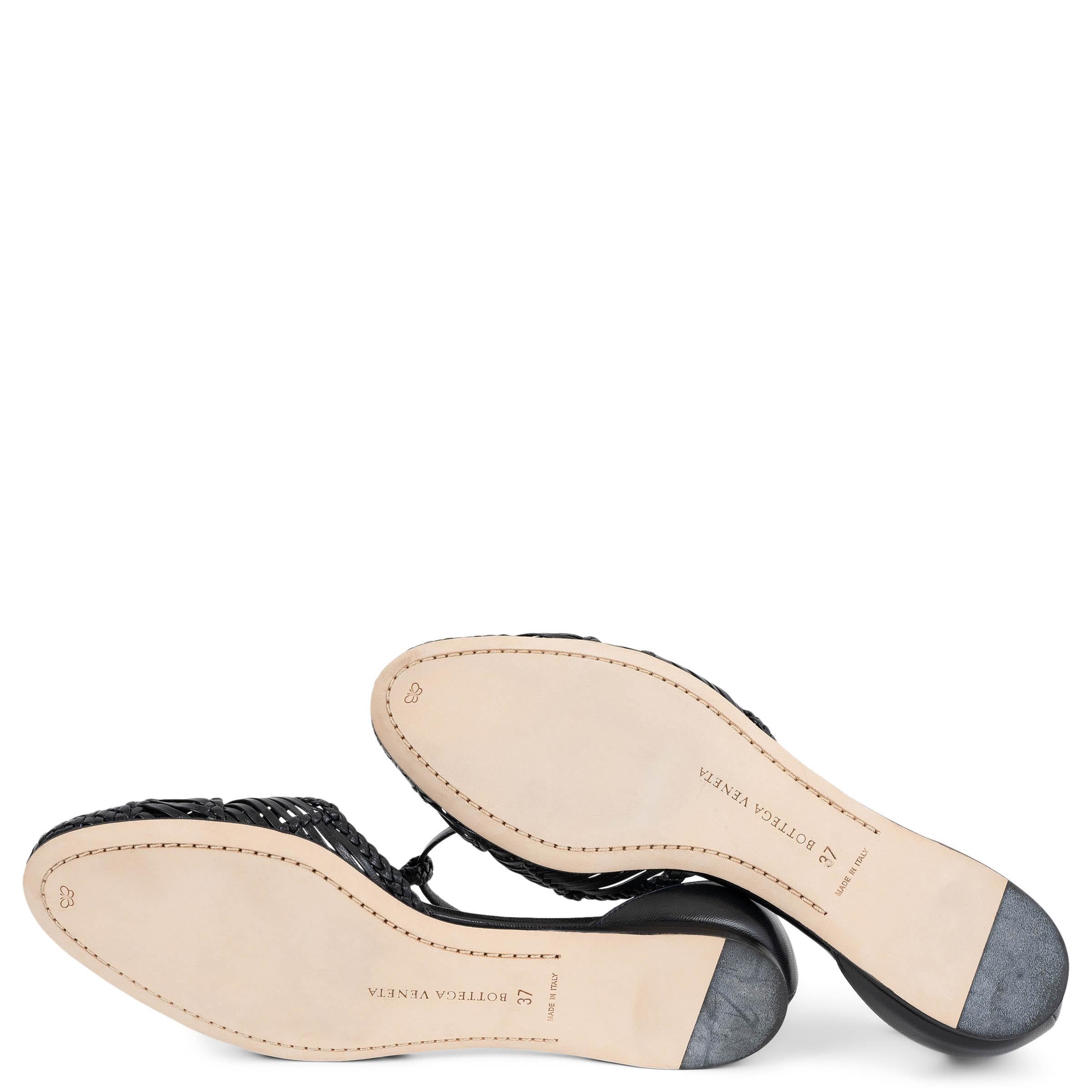BOTTEGA VENETA schwarz Leder 2015 WOVE T-STRAP BALLET Flats Schuhe 37 3