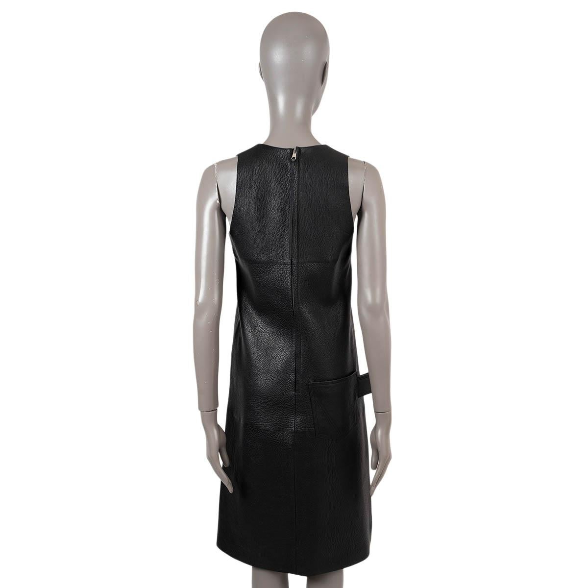 Women's BOTTEGA VENETA black leather 2019 SCOOP NECK Shift Dress 40 S For Sale