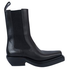 Used BOTTEGA VENETA black leather 2020 LEAN Cowboy Boots Shoes 38 (fit 39)